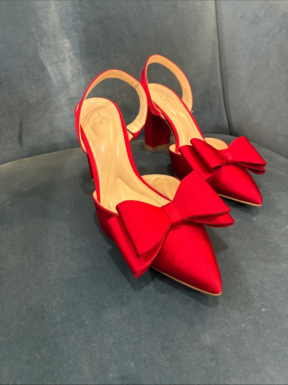Jessica Simpson Red Pointed-Toe Slingback Heels with Bow